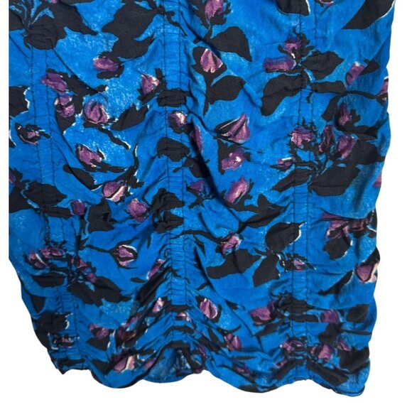 Zara Small Floral Ruched Mini Dress Long Sleeves With Zipper Blue/Black/Purple - Picture 7 of 14